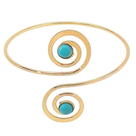 Upper Arm Turquoise Cuff Bracelet Boho Greek Goddess Armlet Swirl Egyptian - Picture 2 of 4